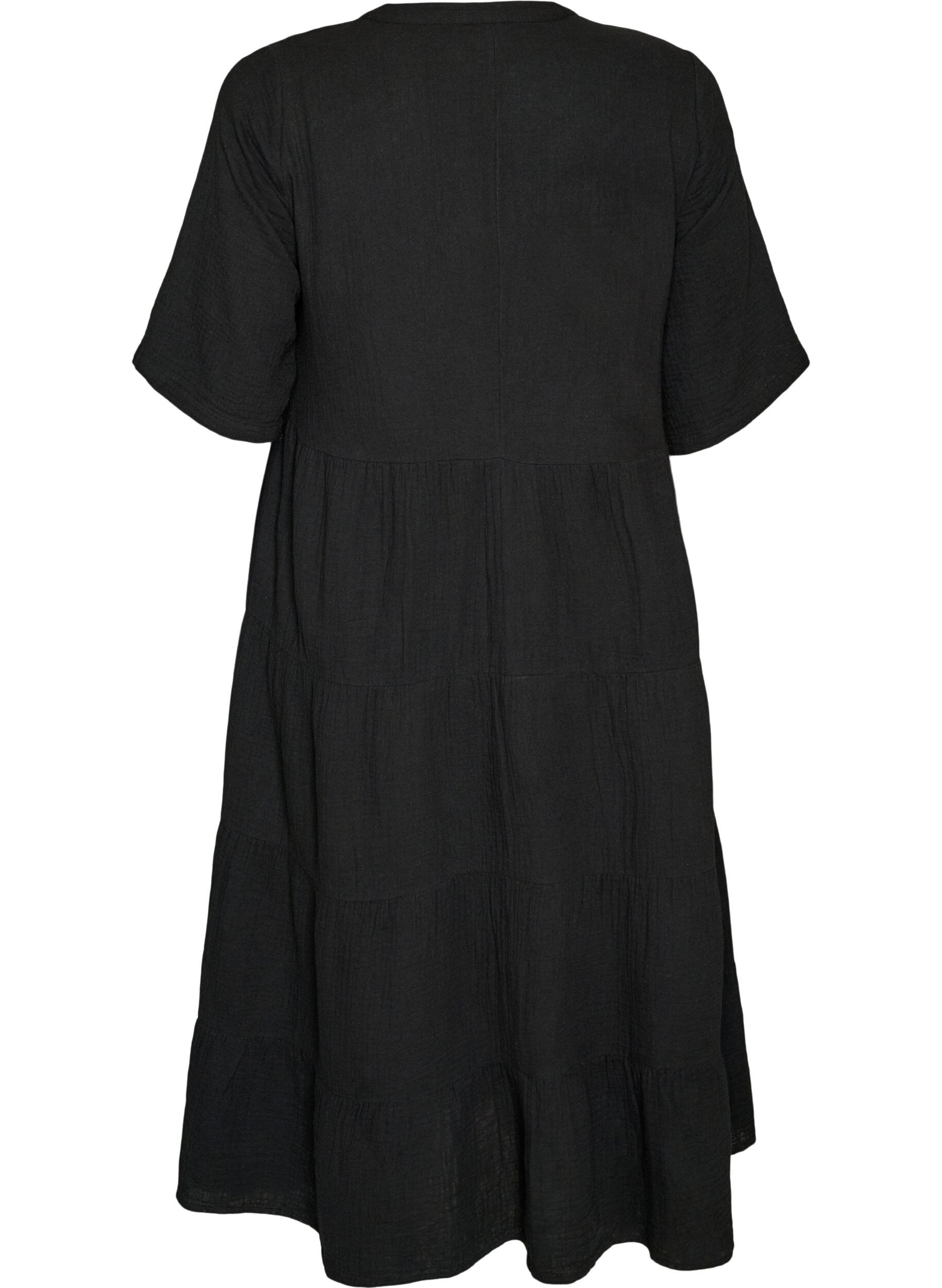 Zizzifashion A-line midi dress in cotton muslin, Black, Packshot image number 1