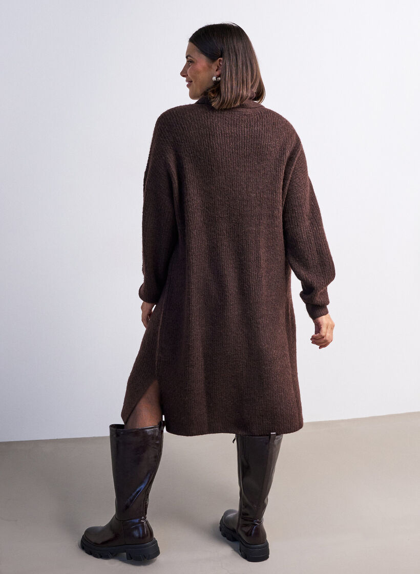 Knitted dress with turtleneck, Brown, Model image number 2