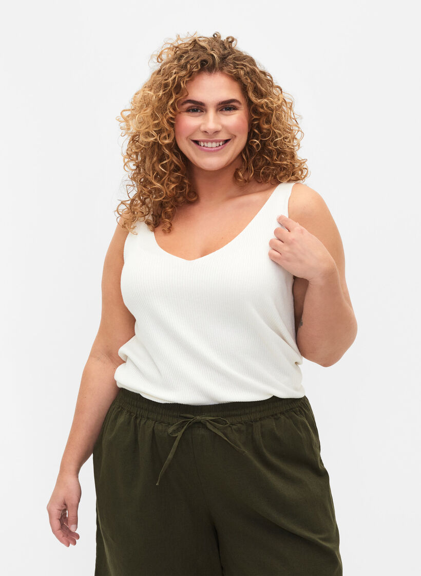 Knitted top with v-neckline, Cloud Dancer, Model image number 0