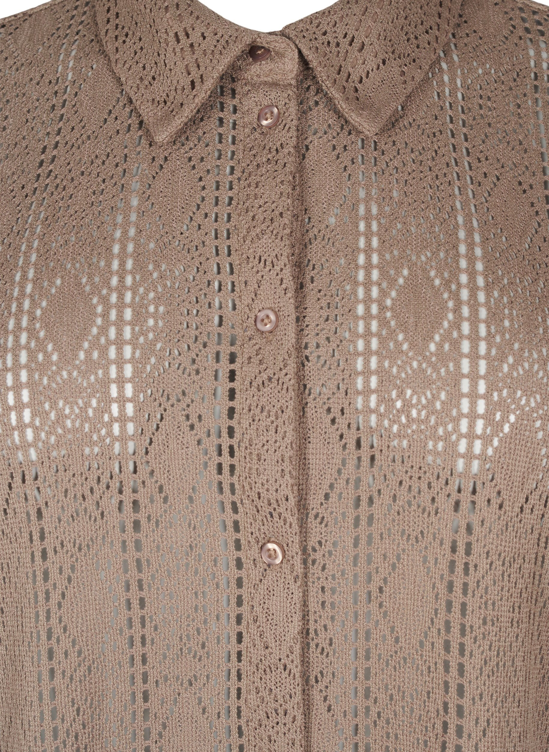 Zizzifashion Short-sleeved shirt with openwork pattern, Brown, Packshot image number 2