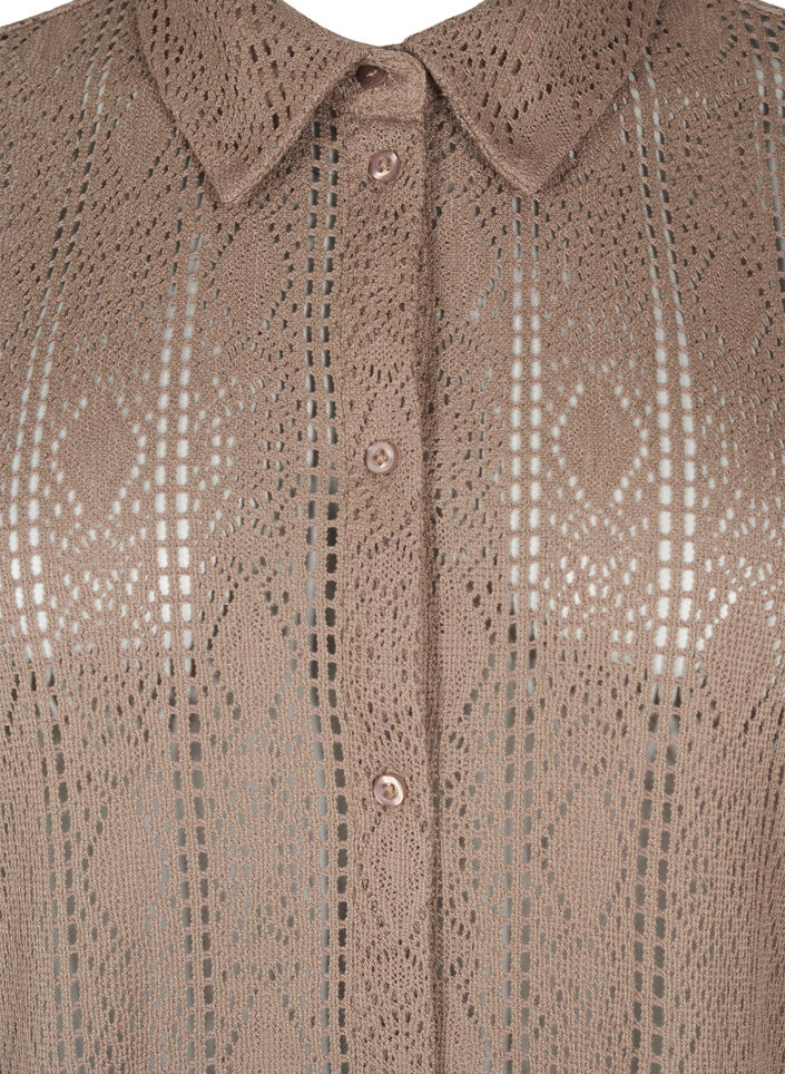 Short-sleeved shirt with openwork pattern, Brown, Packshot image number 2