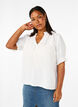 Short-sleeved viscose blouse with ruffle details, Bright White, Model image number 0