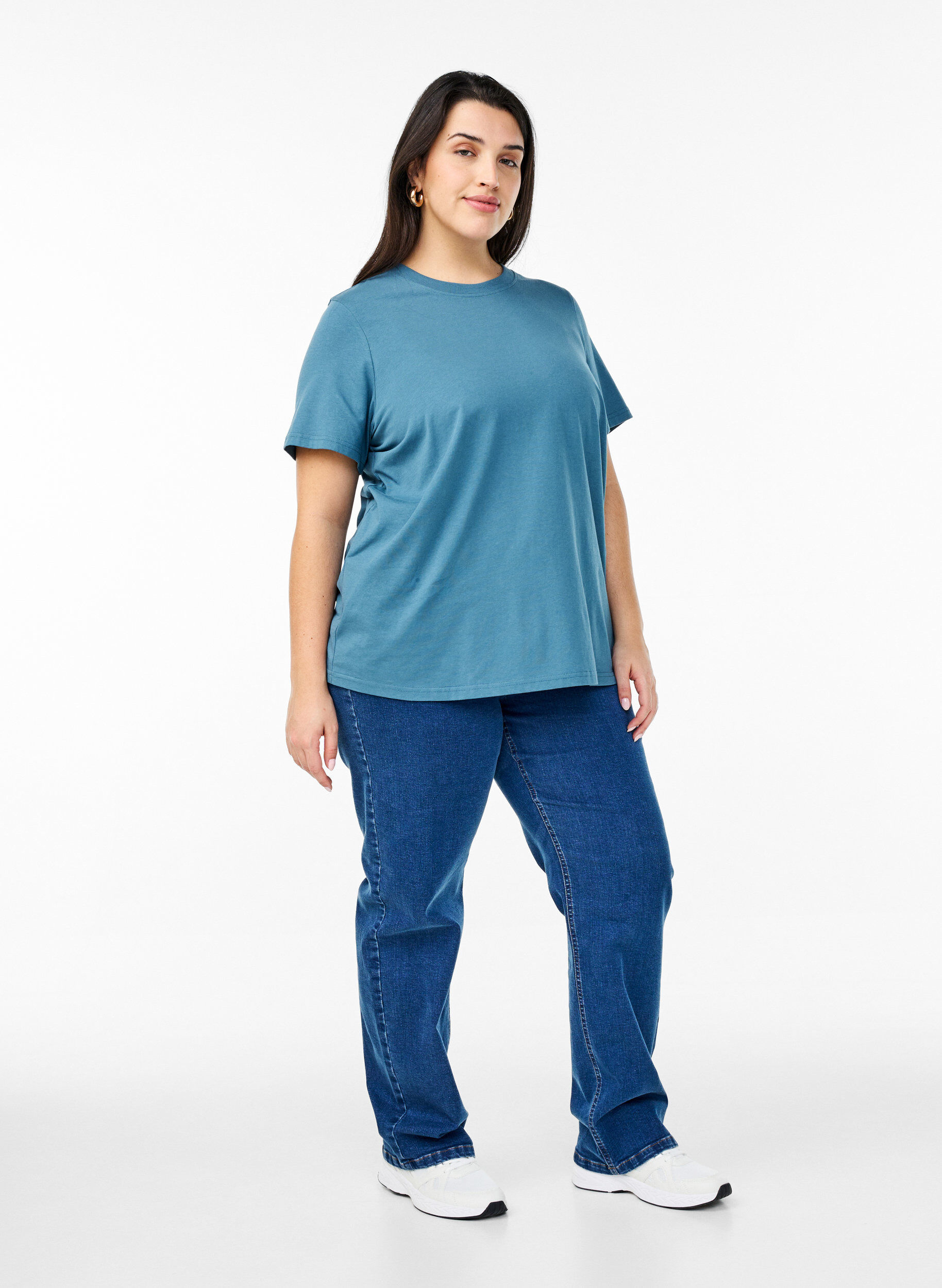 Zizzifashion Basic cotton T-shirt with round neck, Grey, Model image number 1