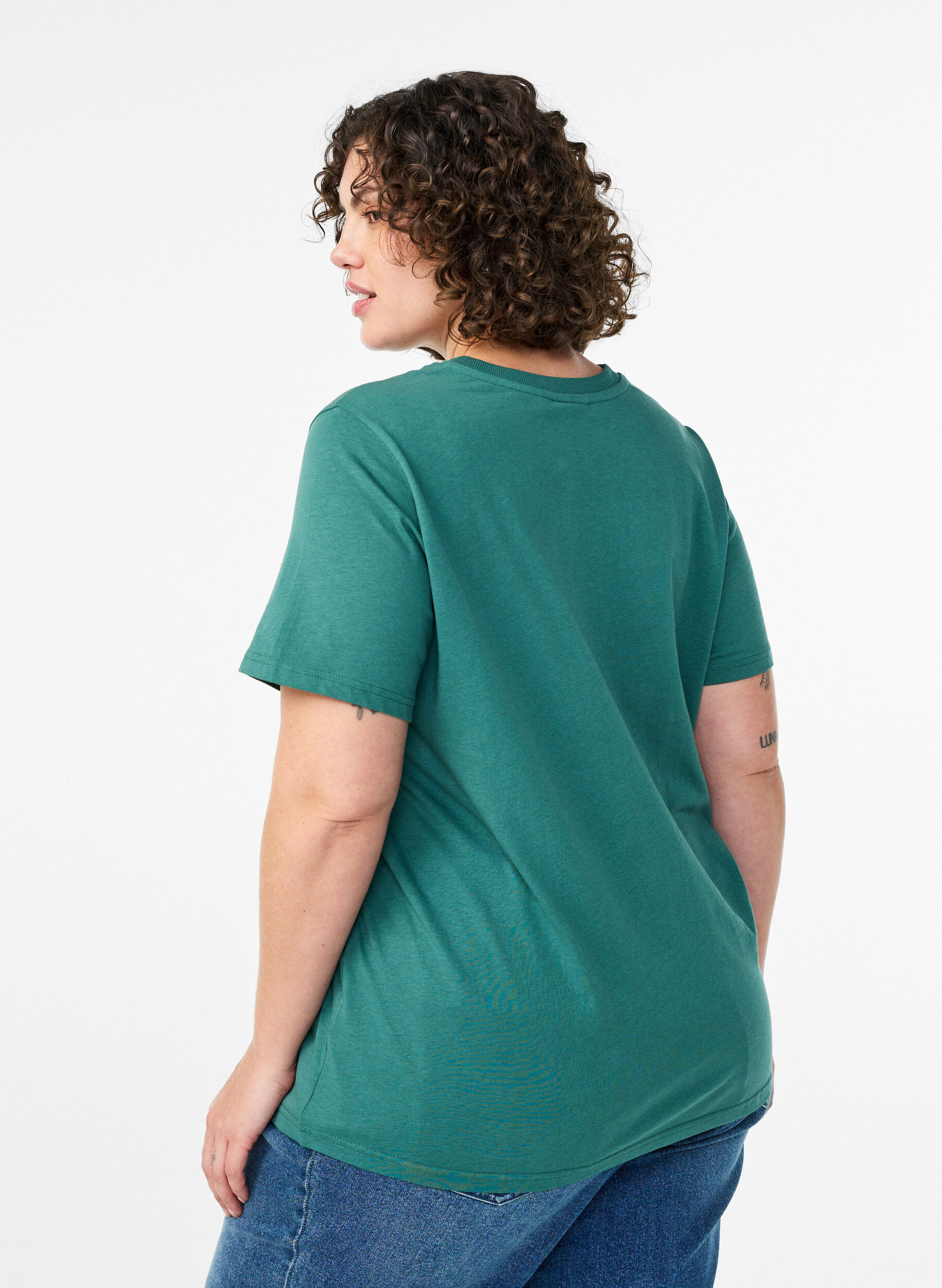 Zizzifashion Basic cotton t-shirt with a round neck, Green, Model image number 2