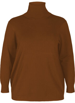 High neck knitted blouse made from a viscose mix, Caramel Cafe, Packshot image number 0