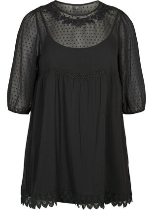 Textured tunic with 3/4 length sleeves, Black, Packshot image number 0
