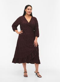 FLASH - Wrap Dress with 3/4 Sleeves, Fudge, Model