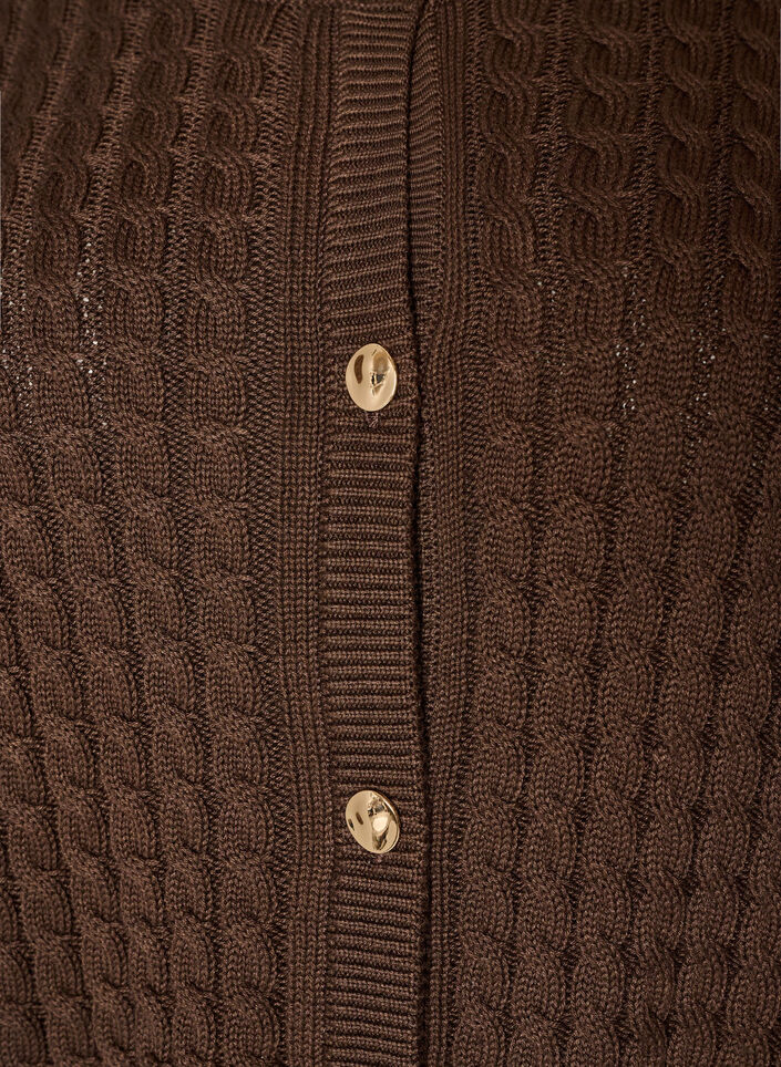 Cable-knit cardigan with golden buttons, Brown, Packshot image number 2