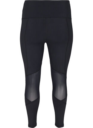 Cropped sports leggings with mesh, Black, Packshot image number 1