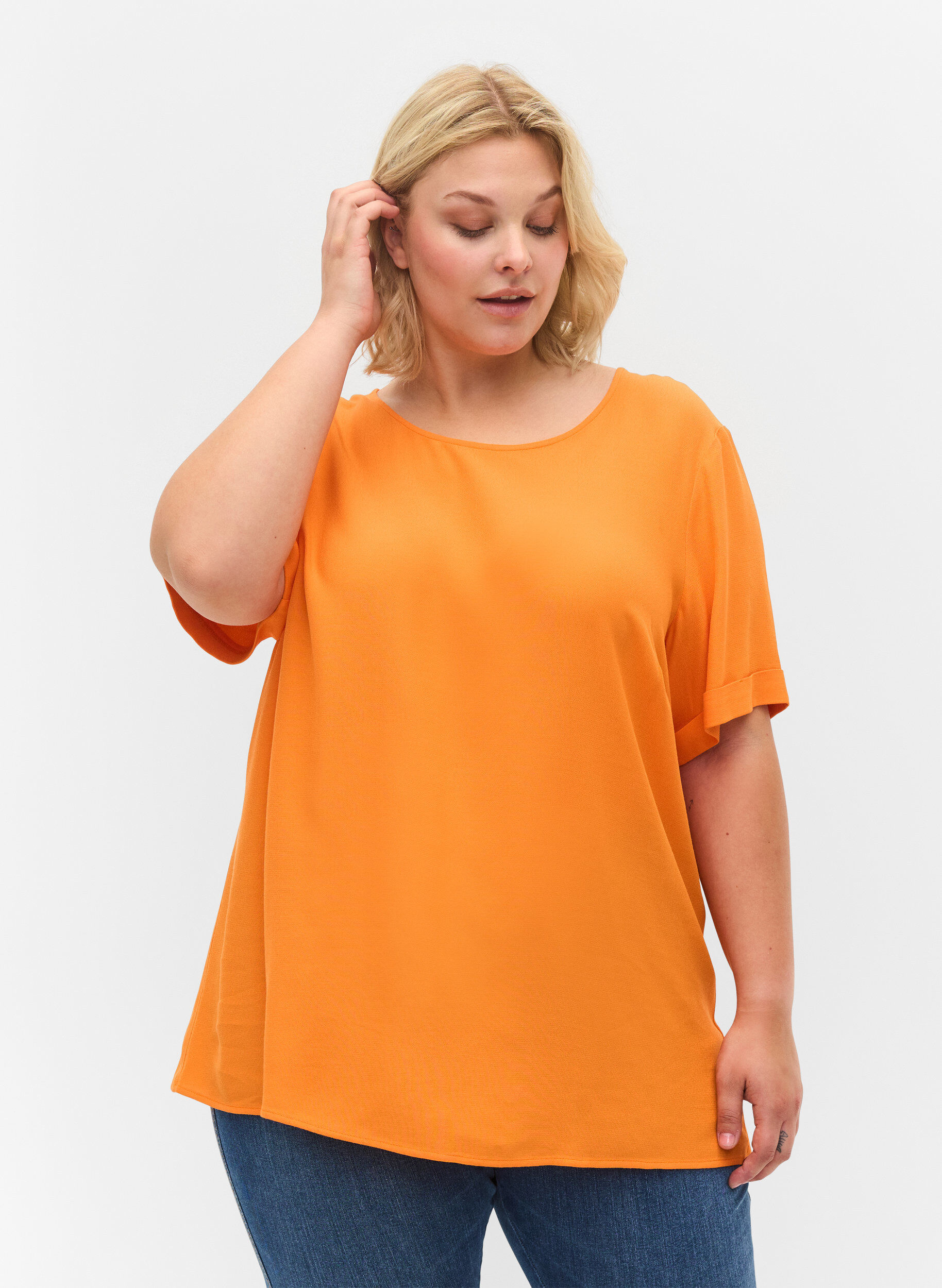 Zizzifashion Short-sleeved viscose blouse, Orange Peel, Model image number 0