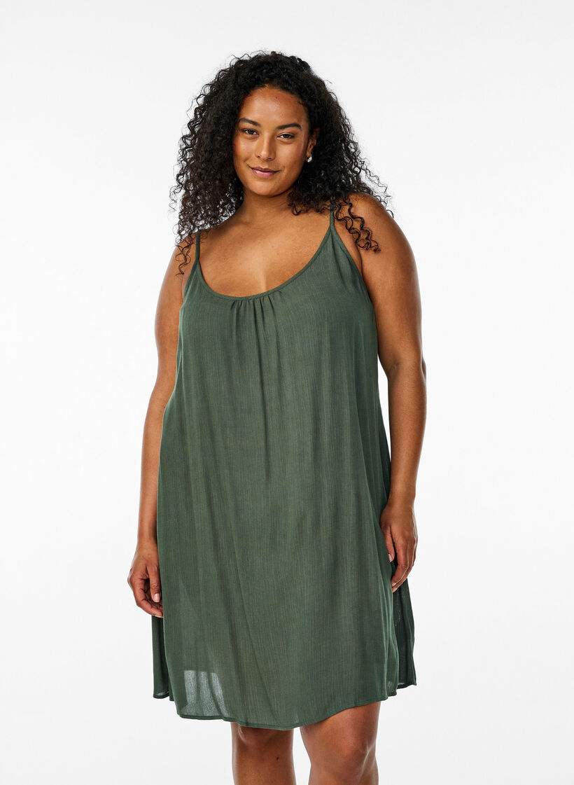 Solid colour strap dress in viscose, Green, Model image number 0