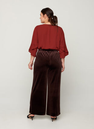 Wide velour trousers, Potting Soil, Model image number 0
