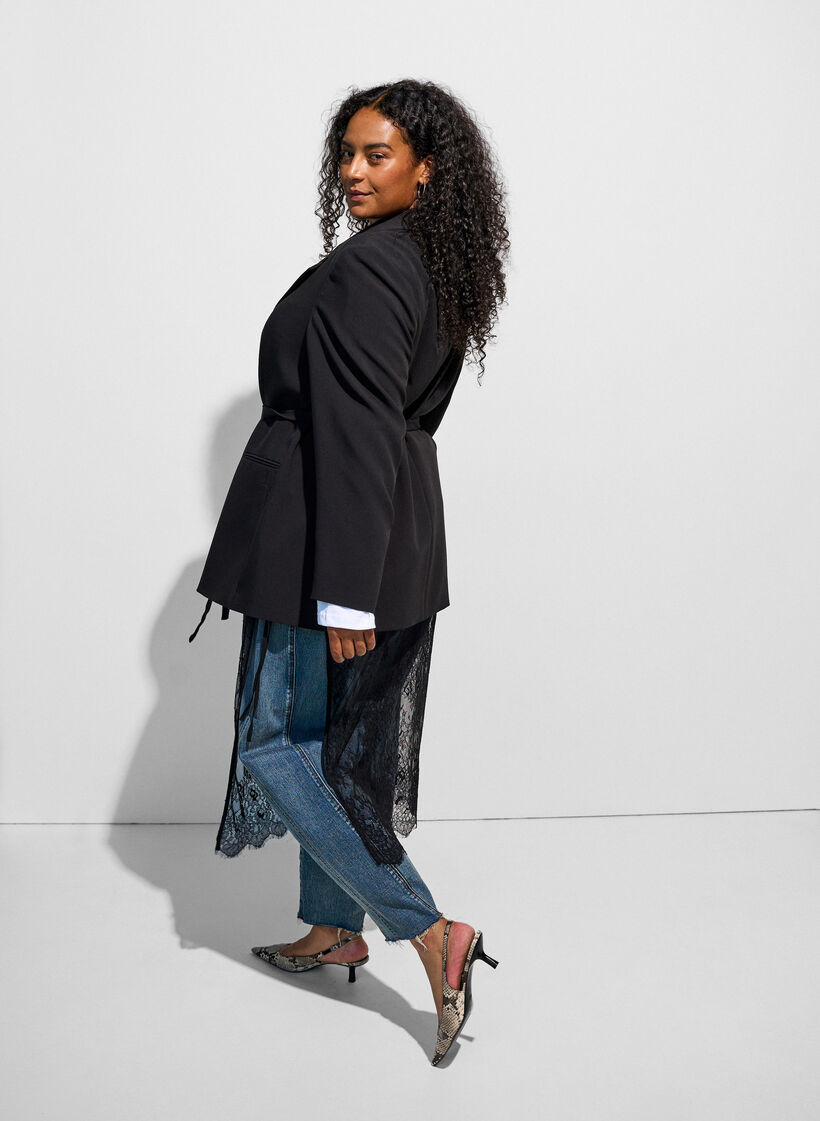 Blazer with detachable tie belt, Black, Model image number 2