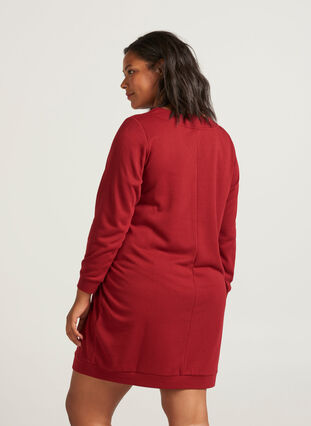 Sweat dress with V-neck, Red Dahlia, Model image number 0