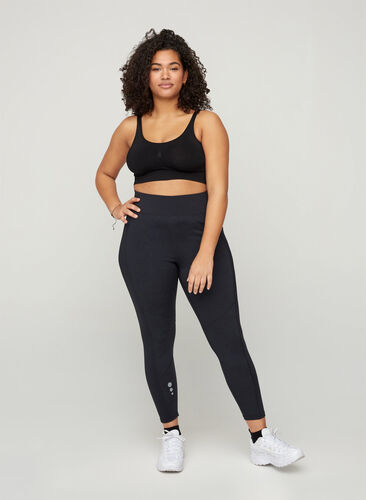 Cropped sports tights with reflective print, Black, Model image number 0