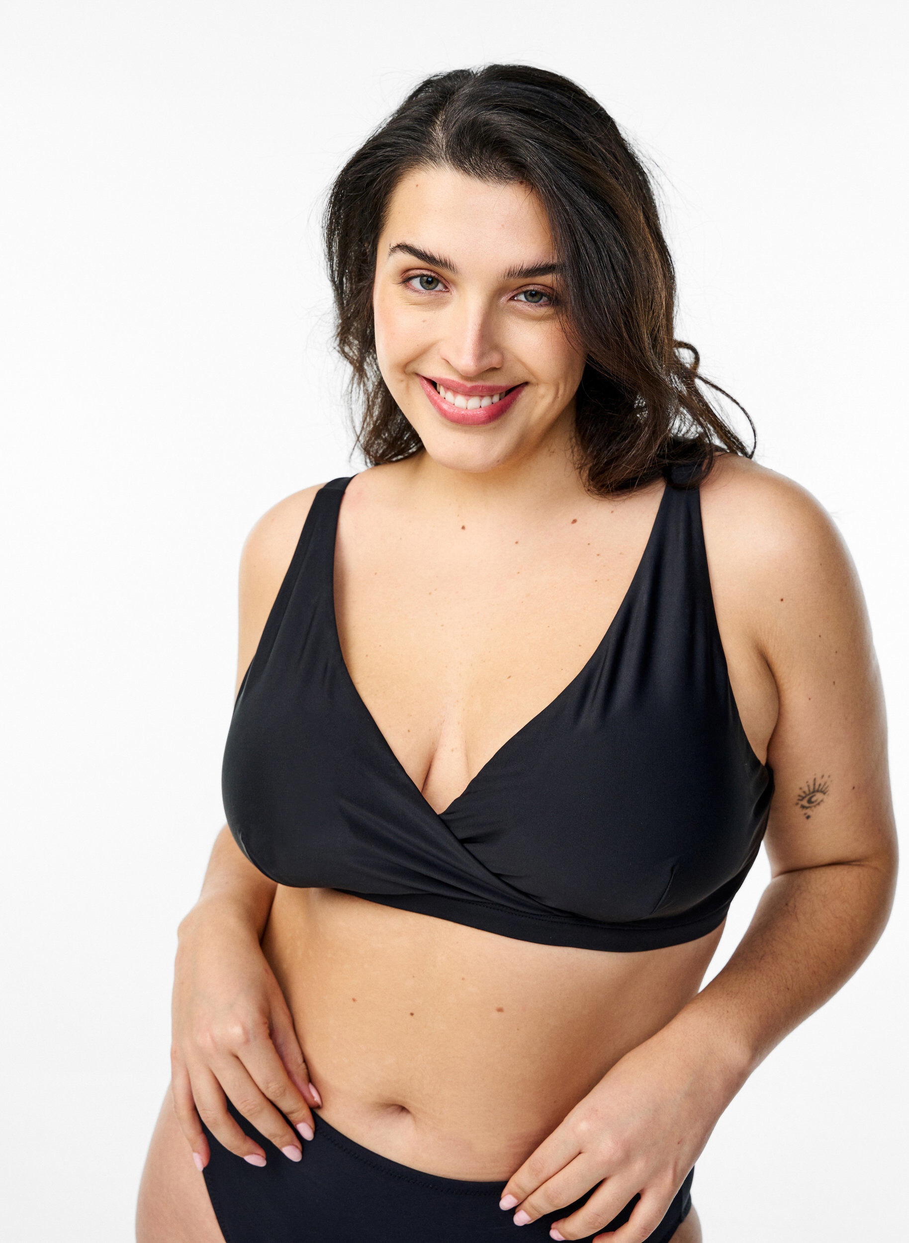 Triangle bikini top with wrap detail, Black, Model