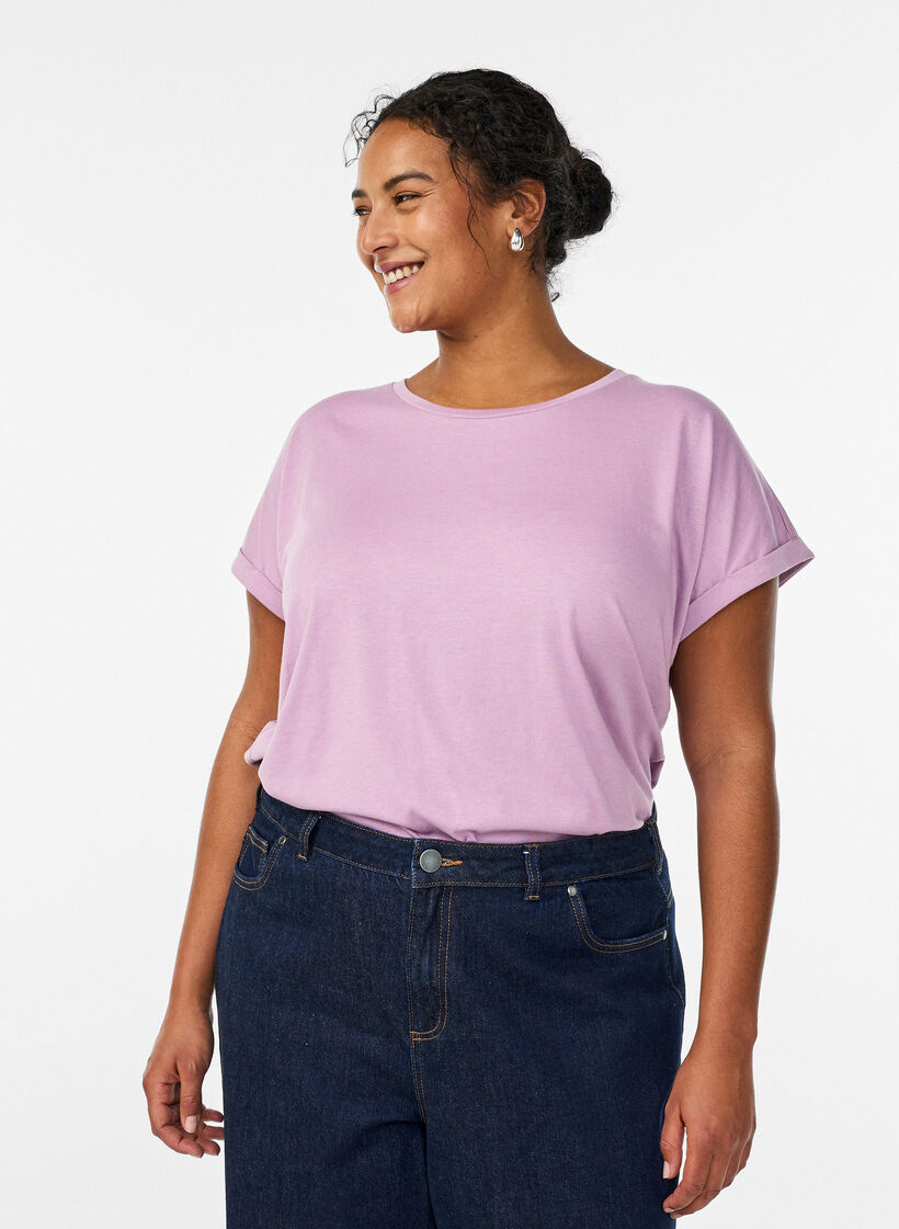 Short sleeved cotton blend t-shirt, Purple, Model image number 0