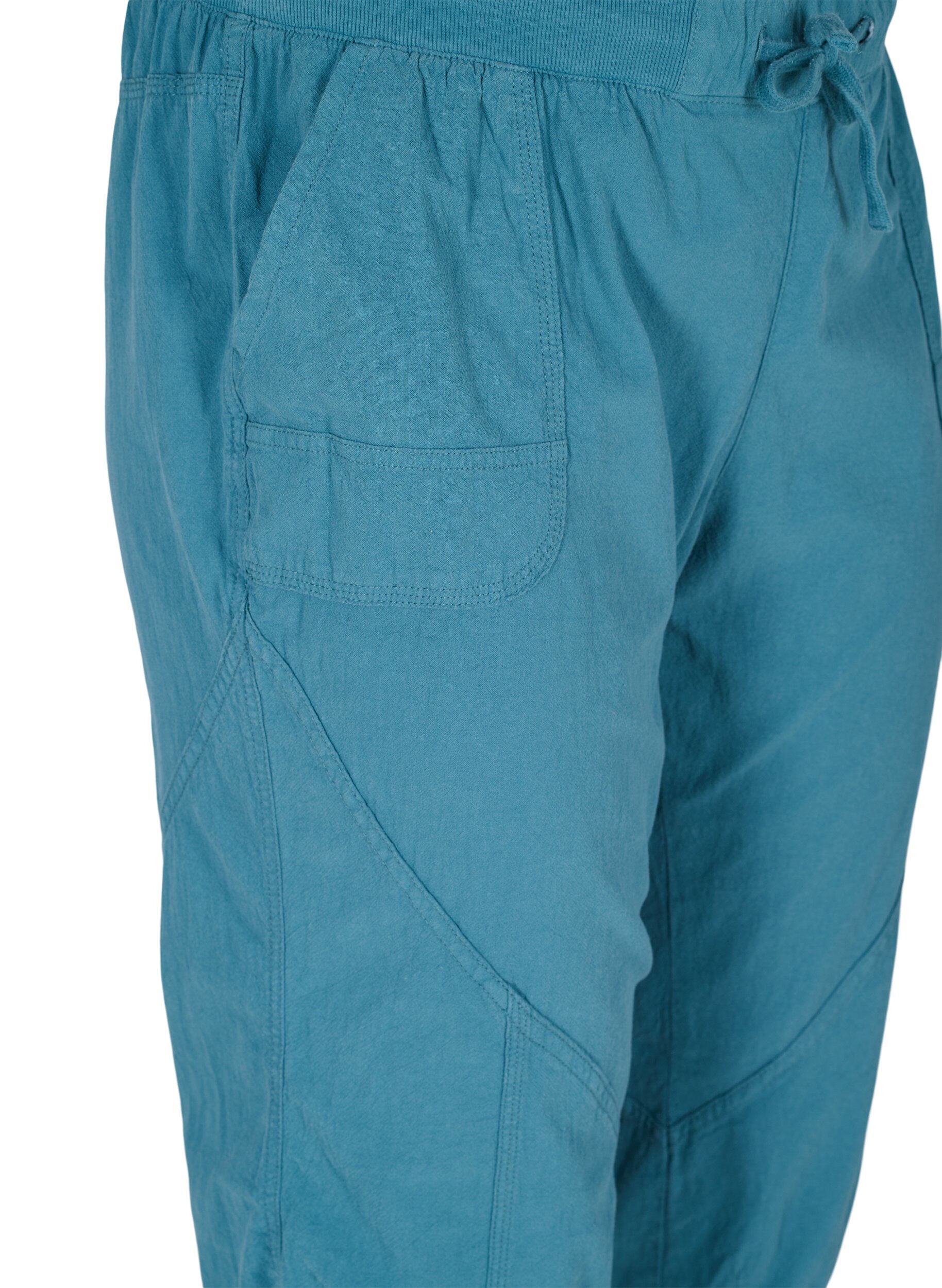 Zizzifashion Loose cropped trousers in cotton, Petrol, Packshot image number 2