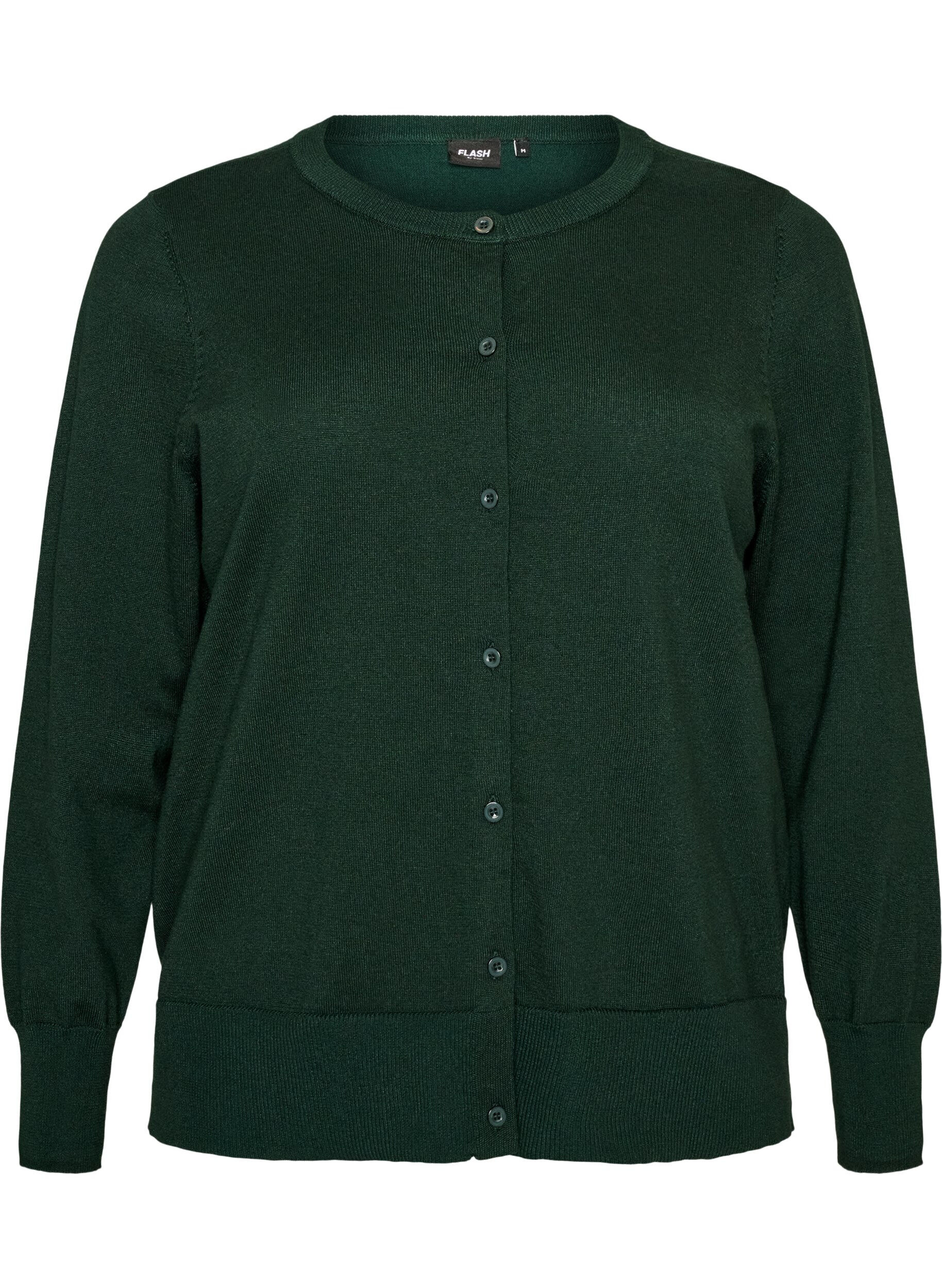 ZizzifashionFine-knit cardigan with a round neck, Green, Packshot image number 0