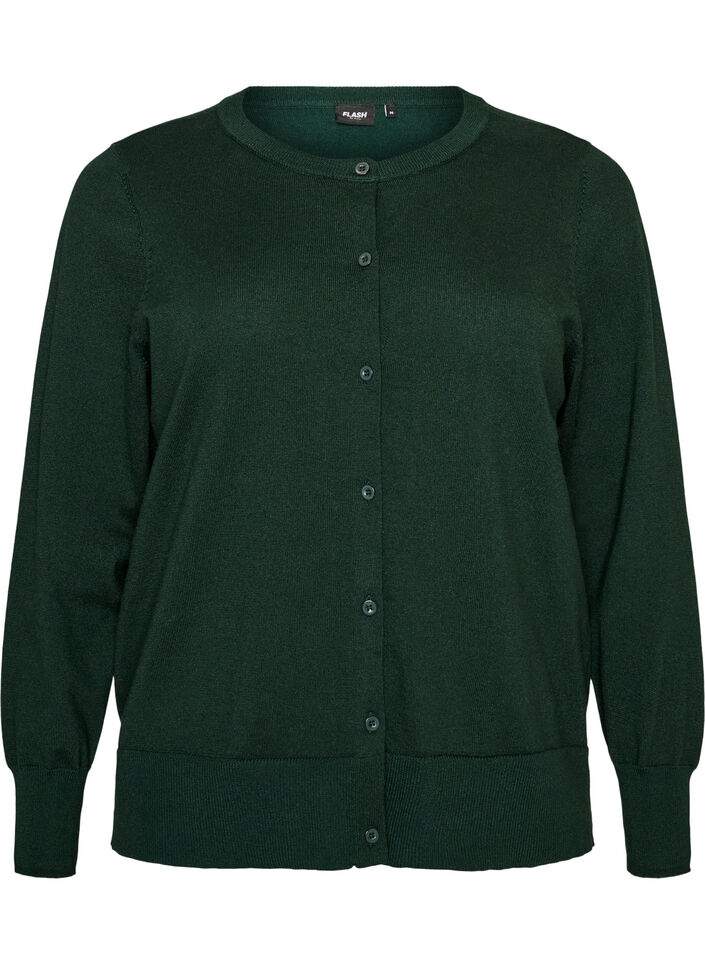 Fine-knit cardigan with a round neck, Green, Packshot image number 0