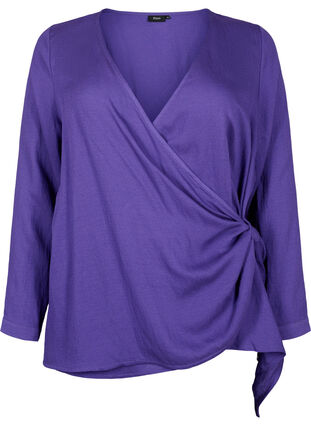 Long-sleeved blouse in viscose with a wrap look, Prism Violet, Packshot image number 0