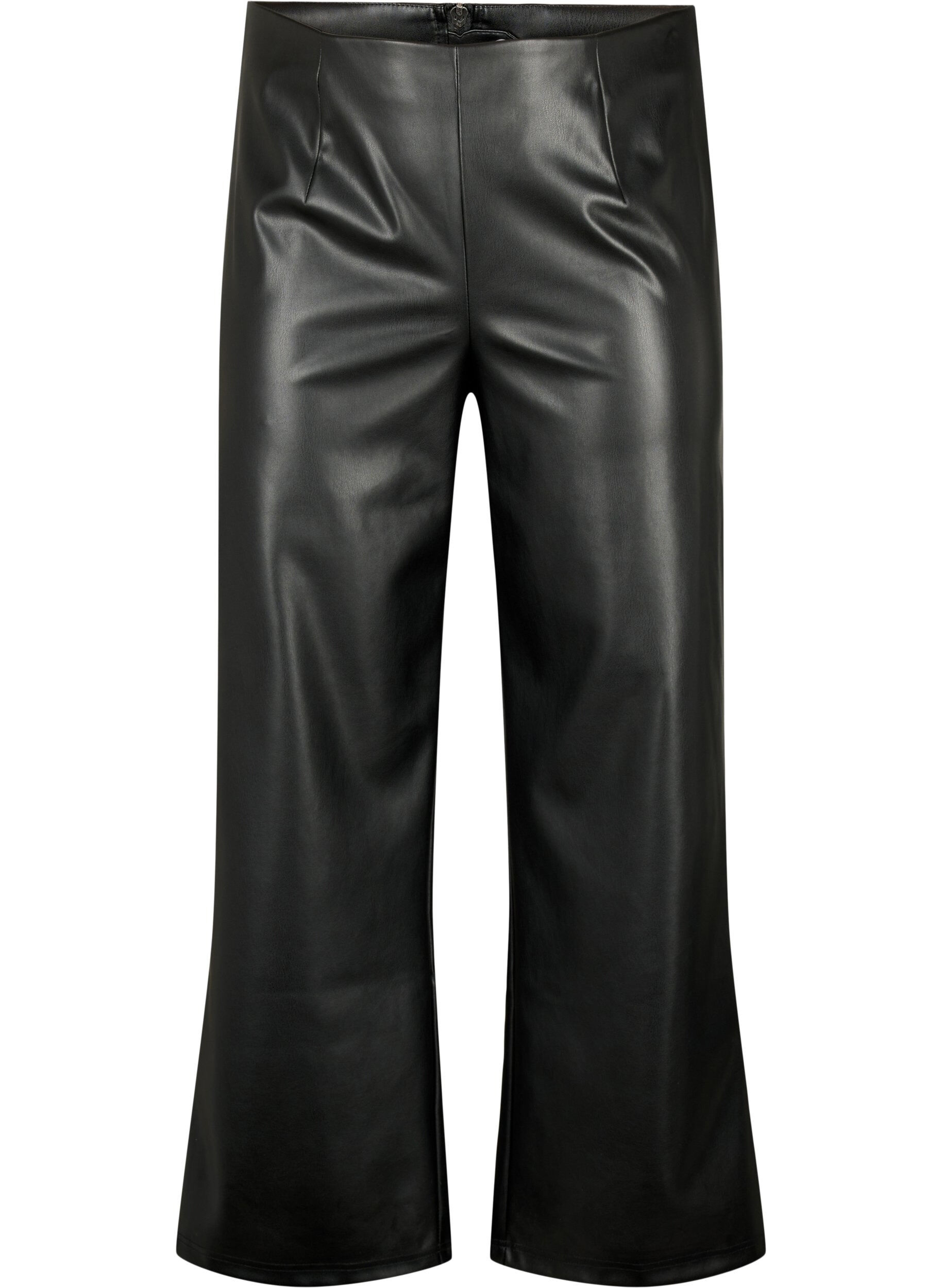 Zizzifashion Imitated leather trousers with a wide leg., Black, Packshot image number 0