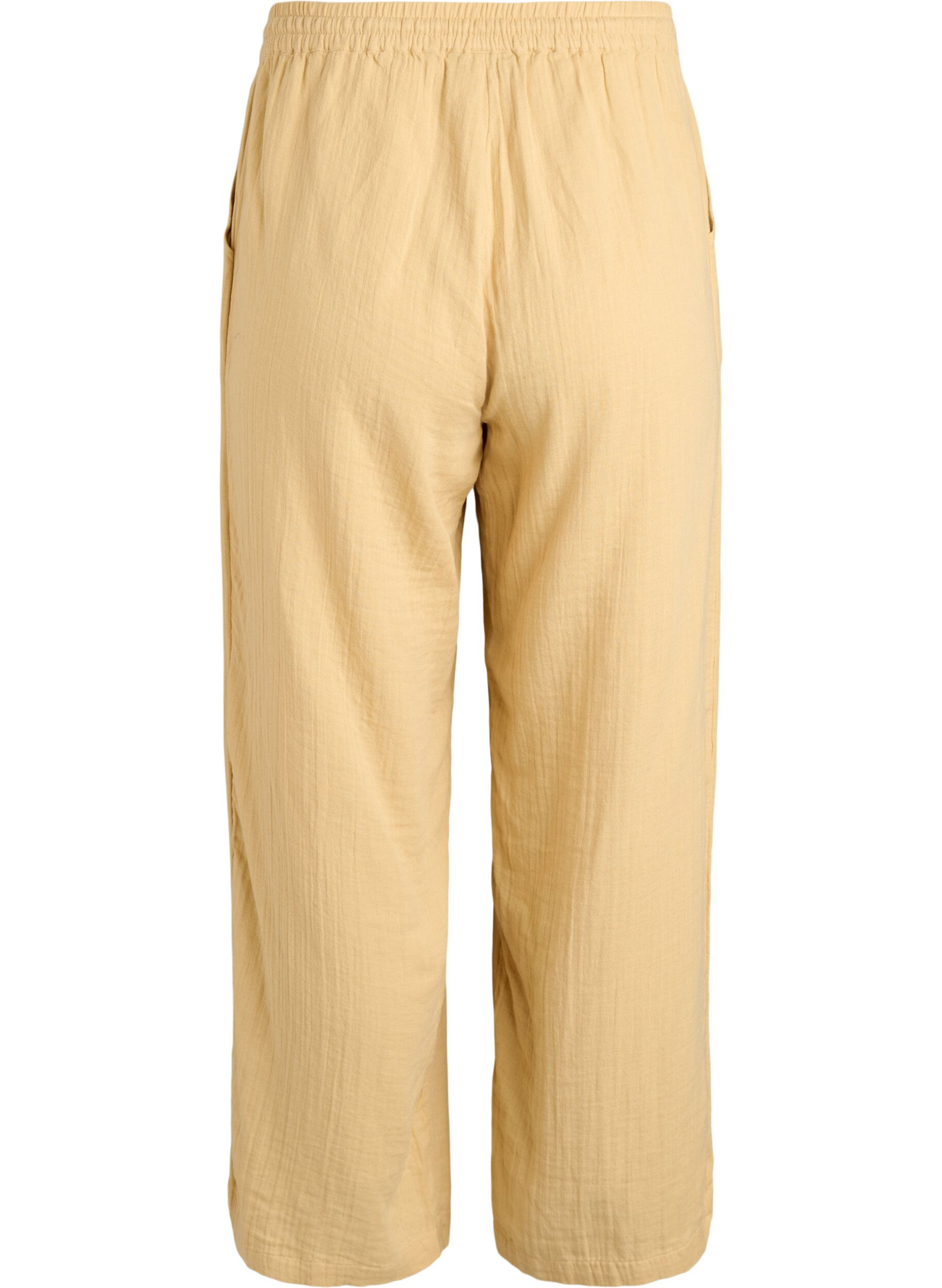 Zizzifashion High-waisted cotton muslin trousers with loose legs, Yellow, Packshot image number 1