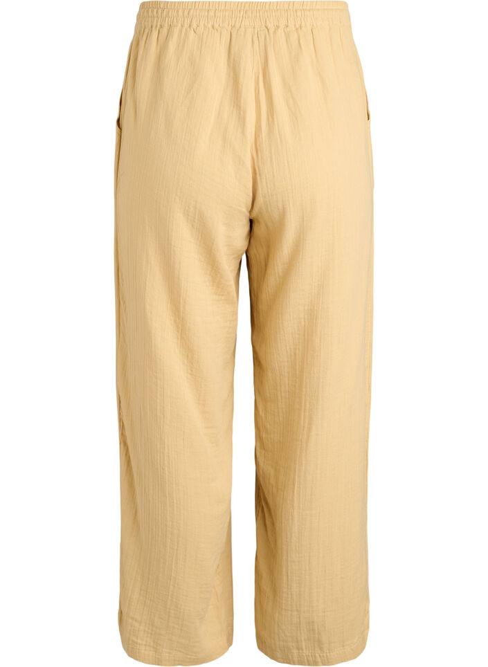 High-waisted cotton muslin trousers with loose legs, Yellow, Packshot image number 1