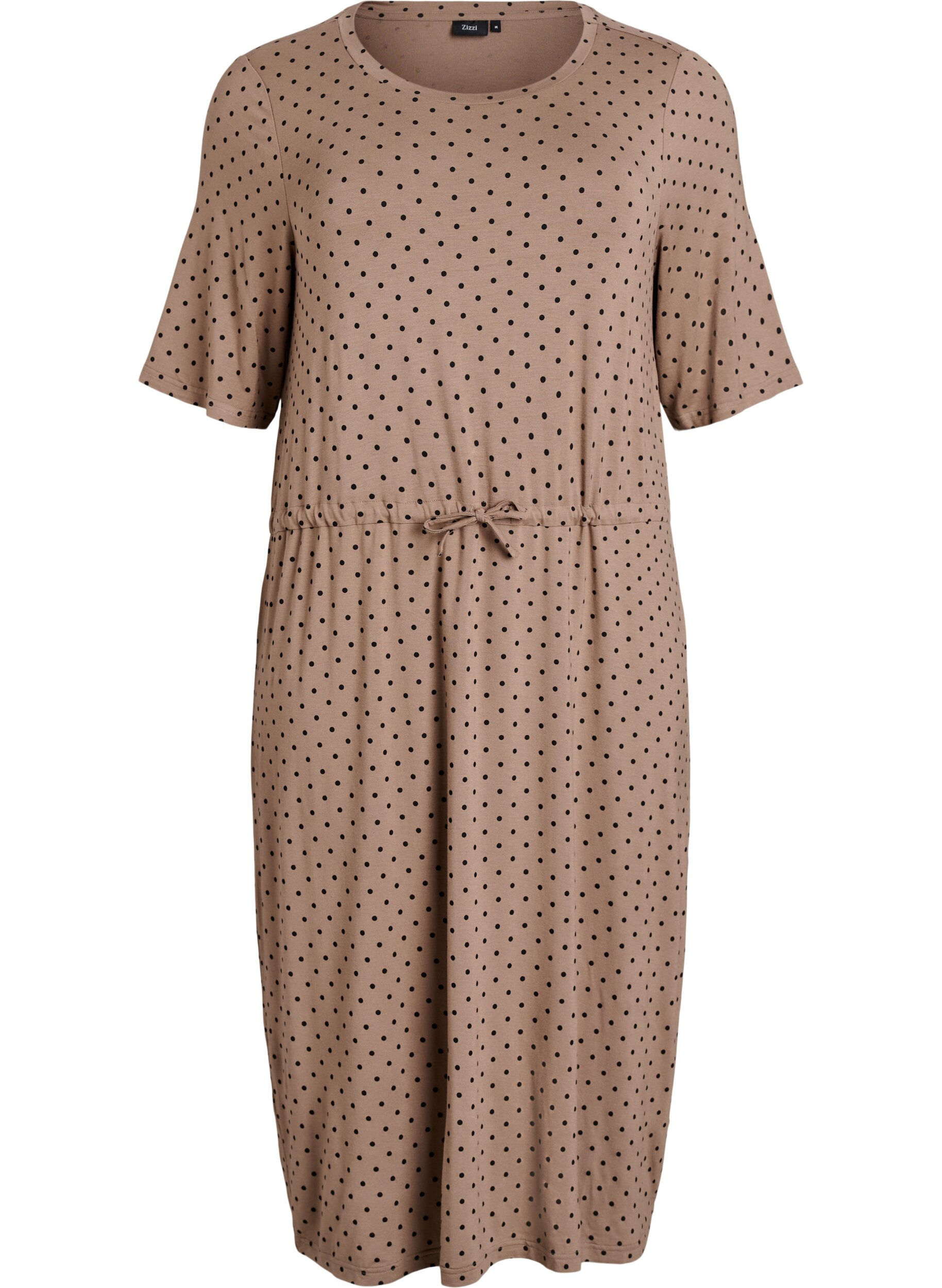 Midi-length jersey dress with tie belt at the waist