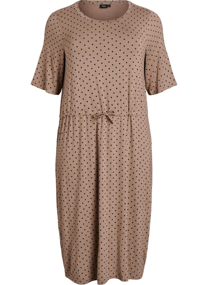 Midi-length jersey dress with tie belt at the waist, Brown, Packshot image number 0