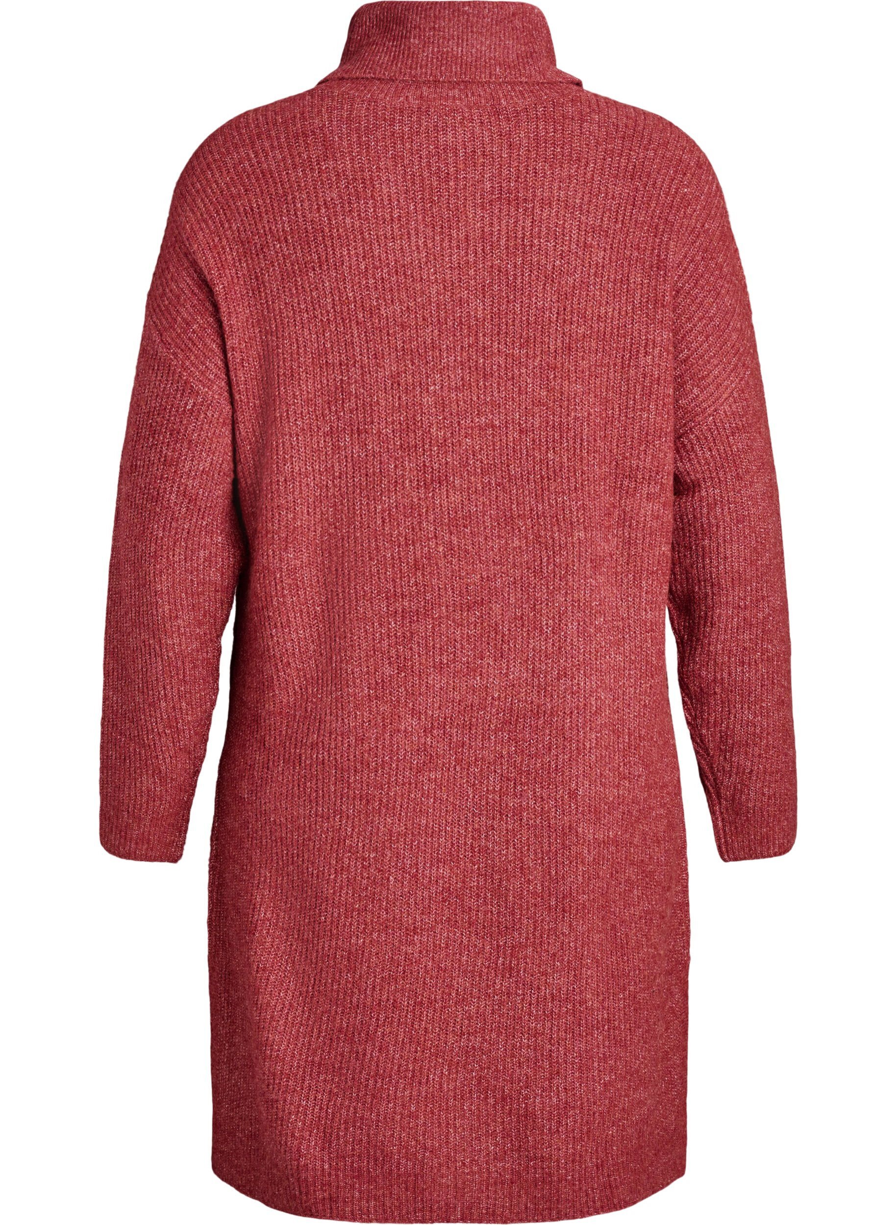 Zizzifashion FLASH - Knitted dress with turtleneck, Red, Packshot image number 1