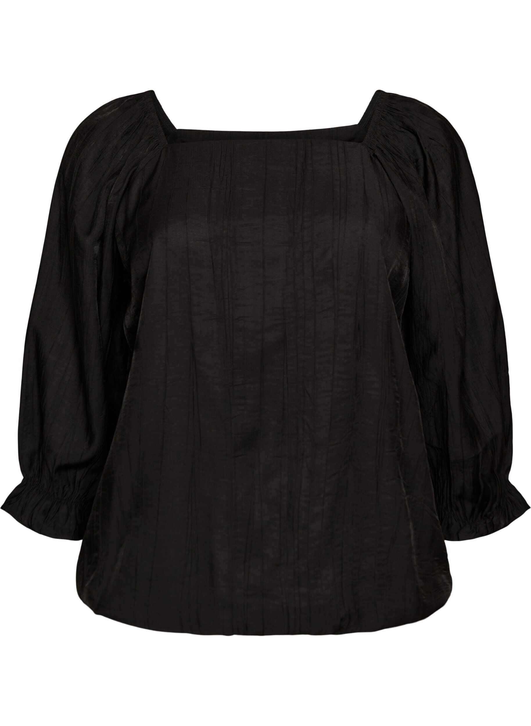 Zizzifashion Viscose blouse with a square neck and 3/4-sleeves, Black, Packshot image number 0