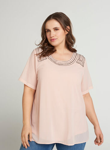 Short-sleeved chiffon blouse, Rose Smoke, Model image number 0