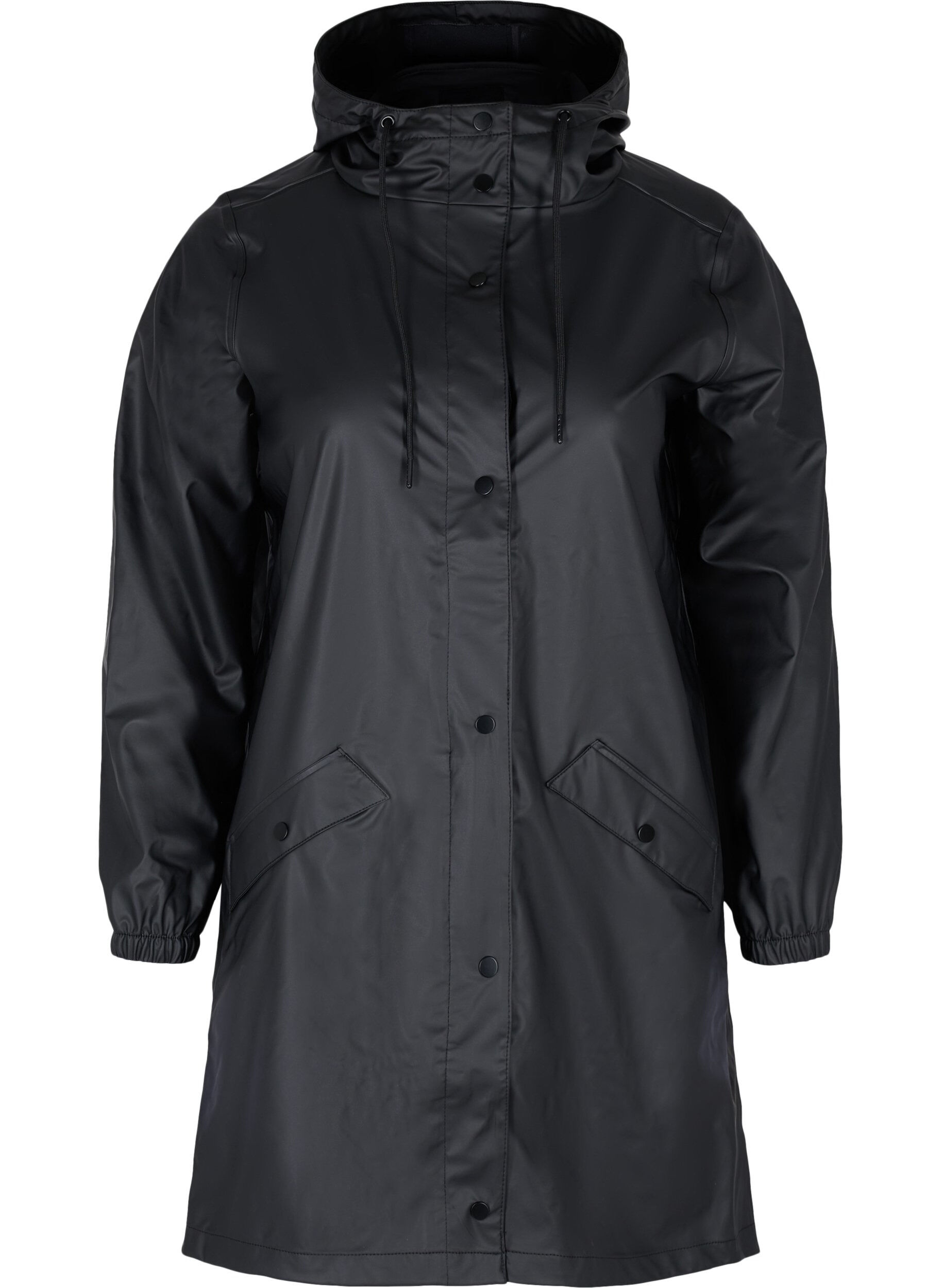 Zizzifashion Rain jacket with hood and button fastening, Black, Packshot image number 0