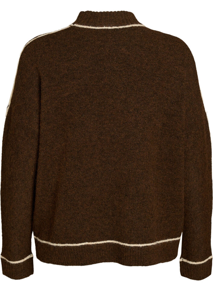 Knitted jumper with turtleneck and contrast stripes, Brown, Packshot image number 1