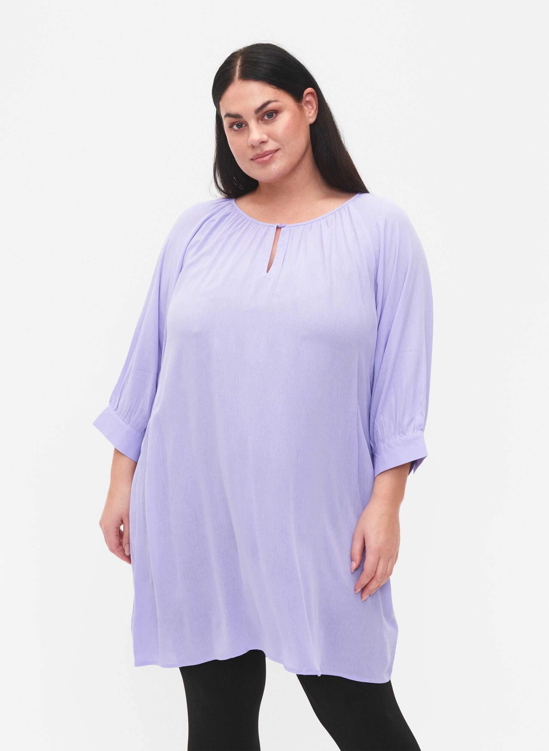 Zizzifashion Viscose tunic with 3/4 sleeves, Purple, Model image number 0