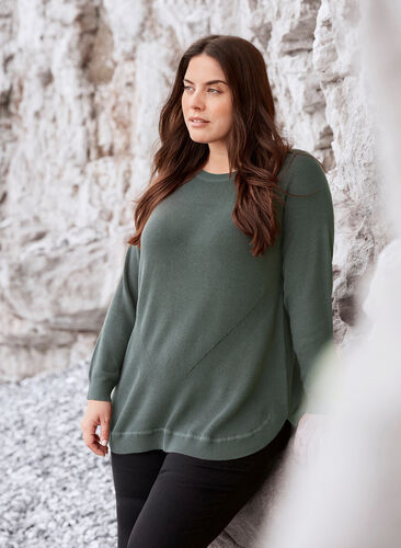 Knitted blouse with a round neckline, Balsam Green, Image image number 0