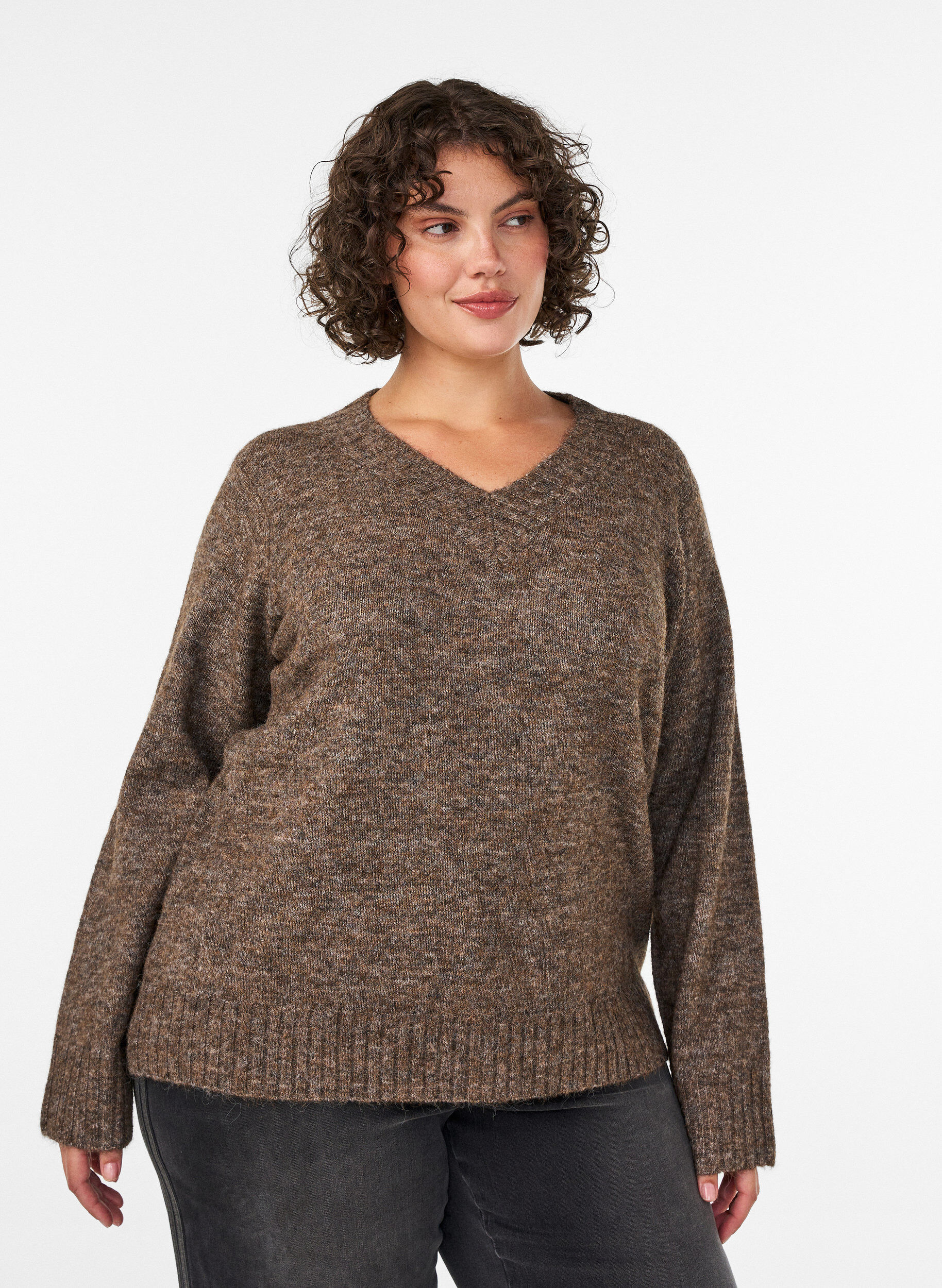 ZizzifashionV-neck jumper, Brown, Model image number 0