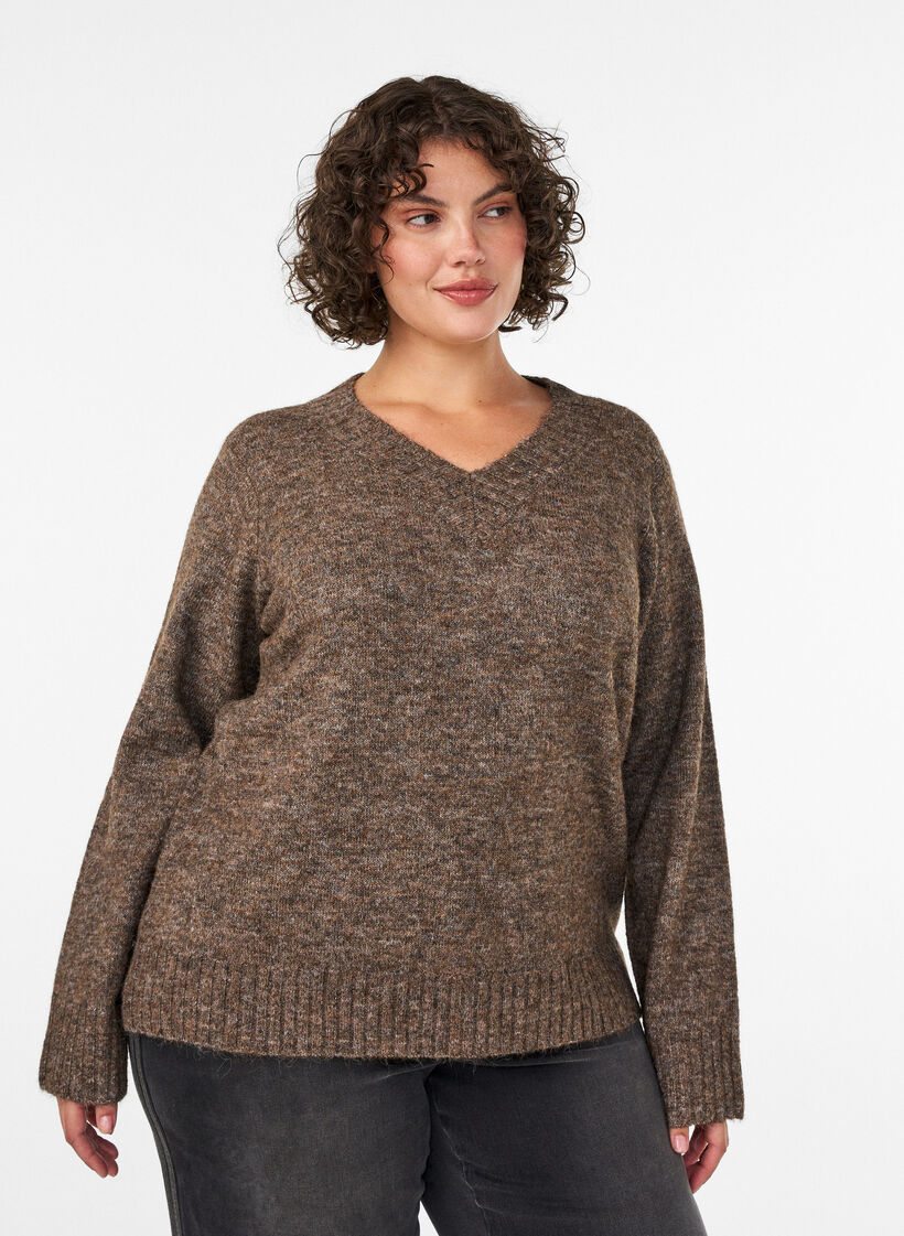 V-neck jumper, Brown, Model image number 0