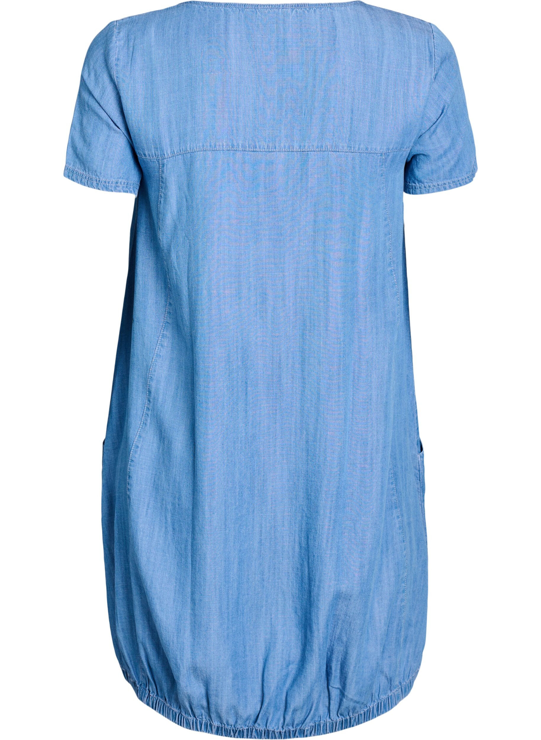 Zizzifashion Short dress in lyocell denim with a balloon fit, Light Blue, Packshot image number 1