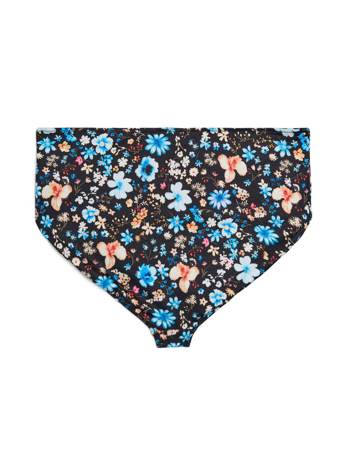 High-waisted floral bikini bottoms, Blue, Packshot image number 1