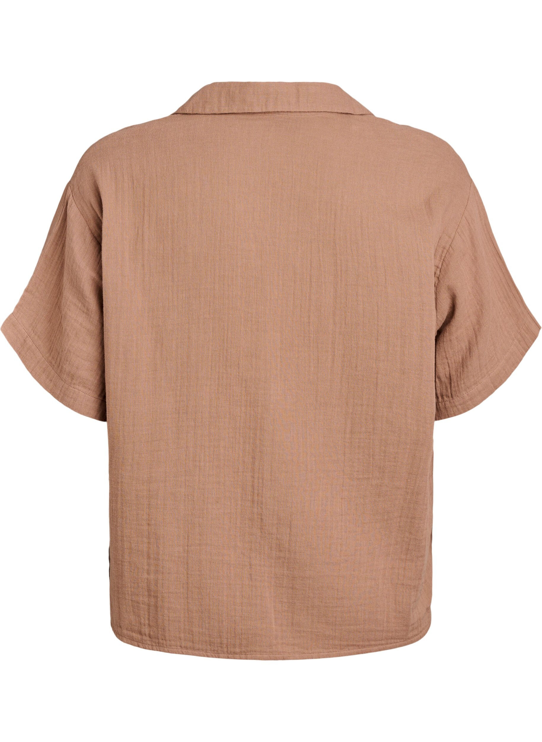 Zizzifashion Cotton muslin blouse with short sleeves, Brown, Packshot image number 1