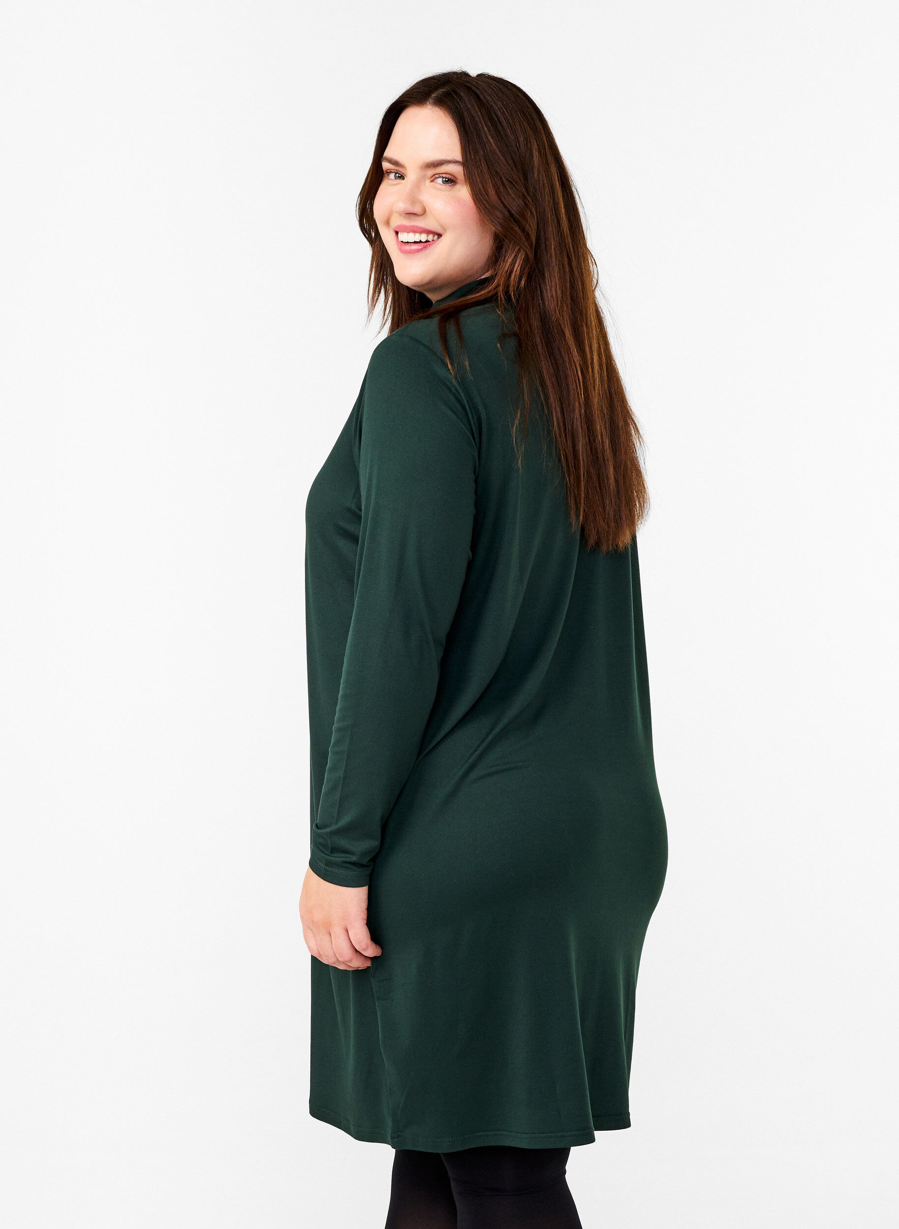 Zizzifashion FLASH - Long sleeve dress with turtleneck, Green, Model image number 2