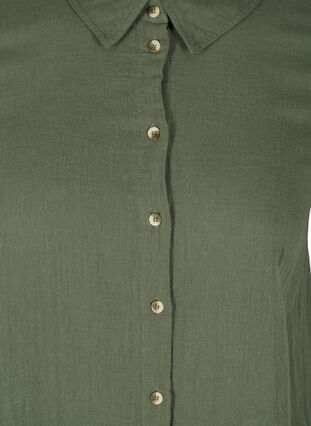 Long cotton shirt with a classic collar, Thyme, Packshot image number 2