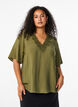 Viscose blouse with v-neck and embroidery detail, Green, Model image number 0