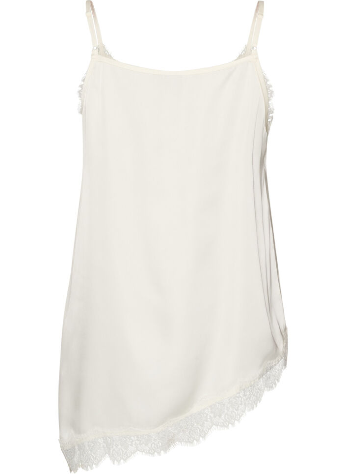 Strappy top with lace and an asymmetrical hem, Vanilla, Packshot image number 1
