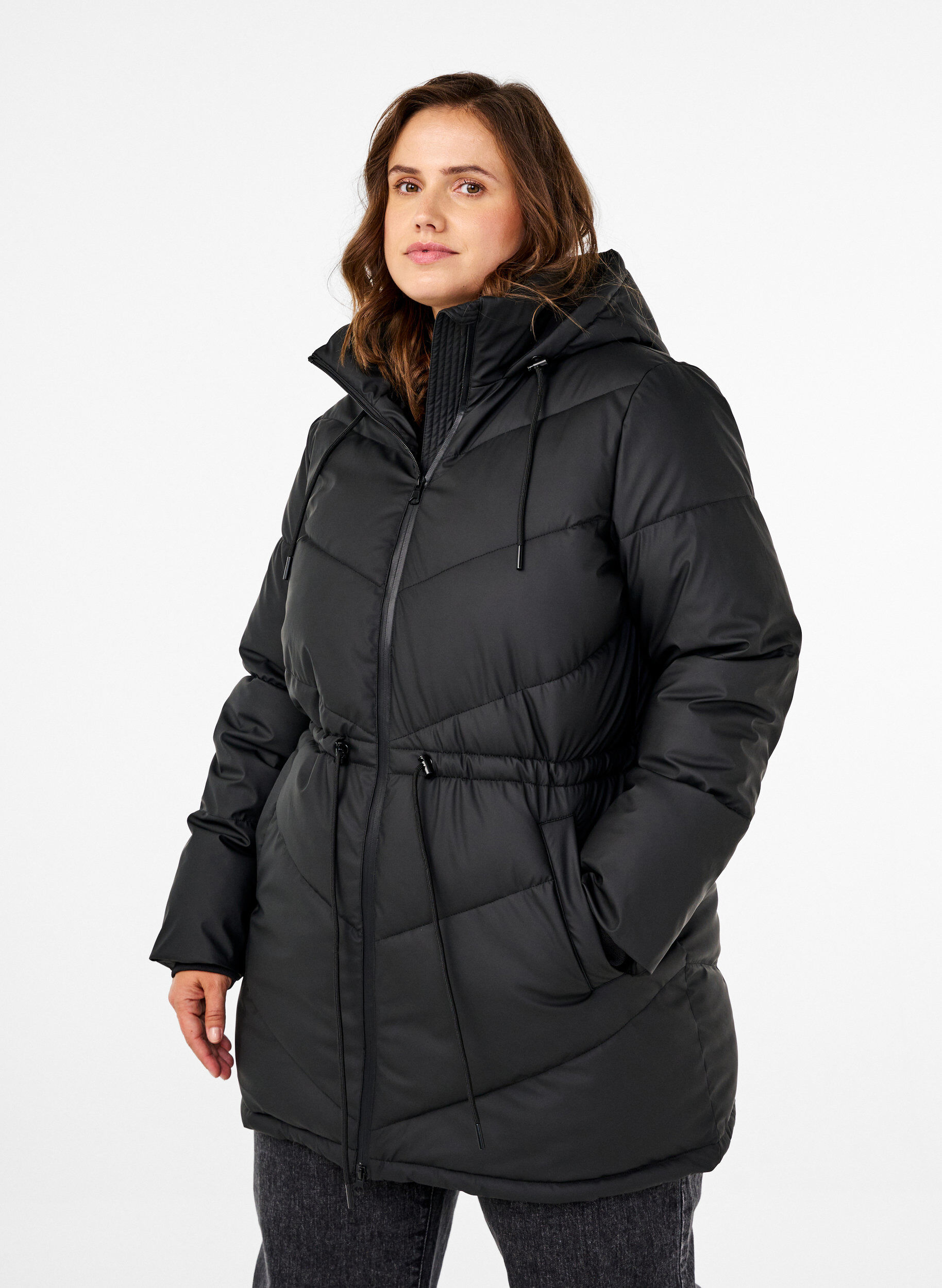 Zizzifashion Water-repellent puffer jacket with hood, Black, Model image number 0