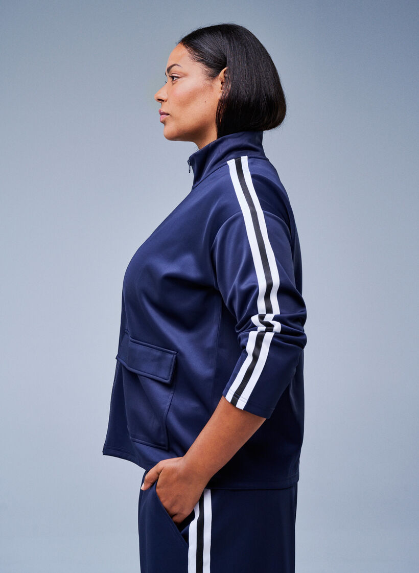 Workout jacket with stripes and cropped sleeves, Blue, Image image number 0