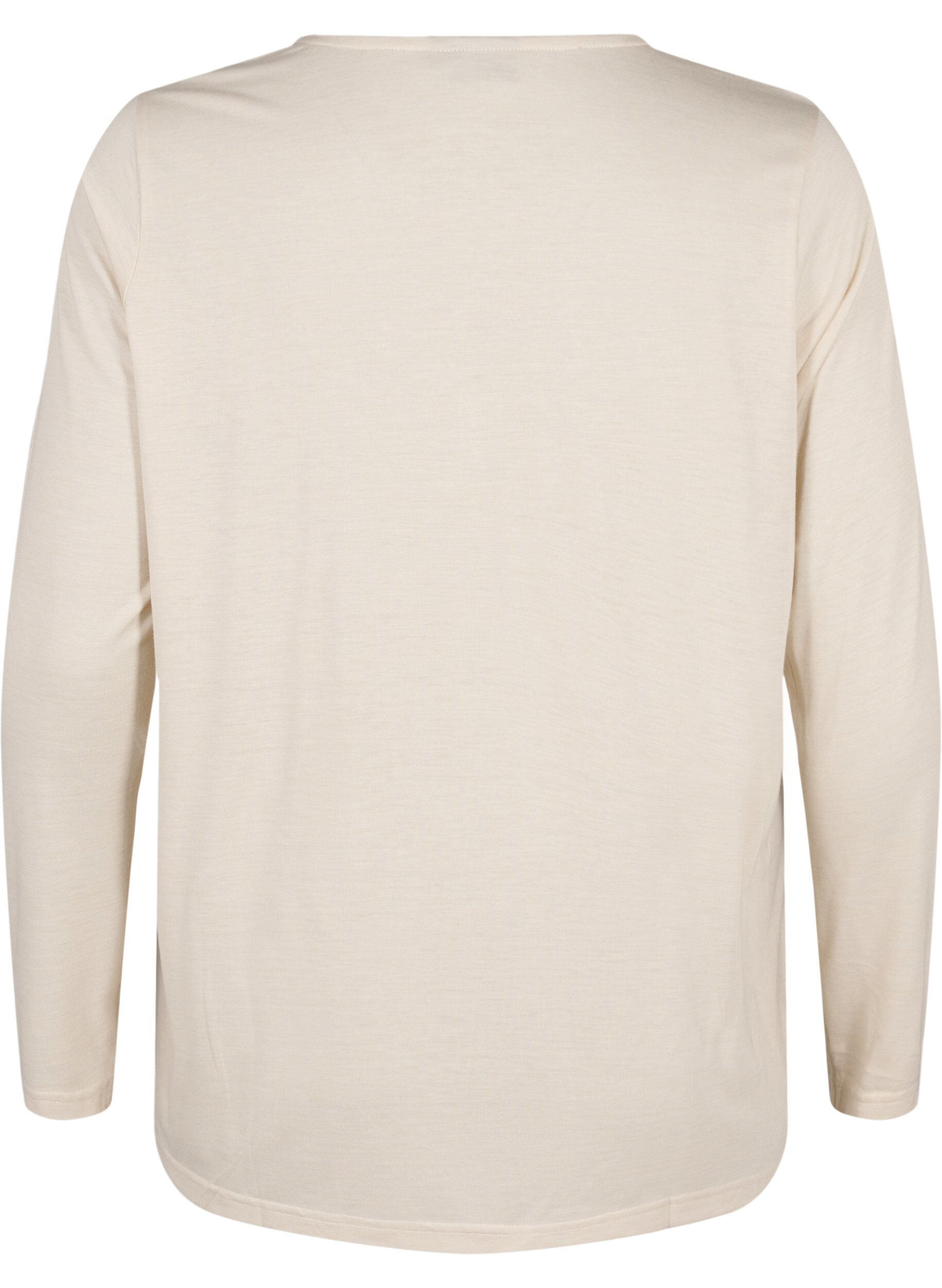 Zizzifashion Long-sleeved T-shirt with round neck, Oatmeal Mel., Packshot image number 1