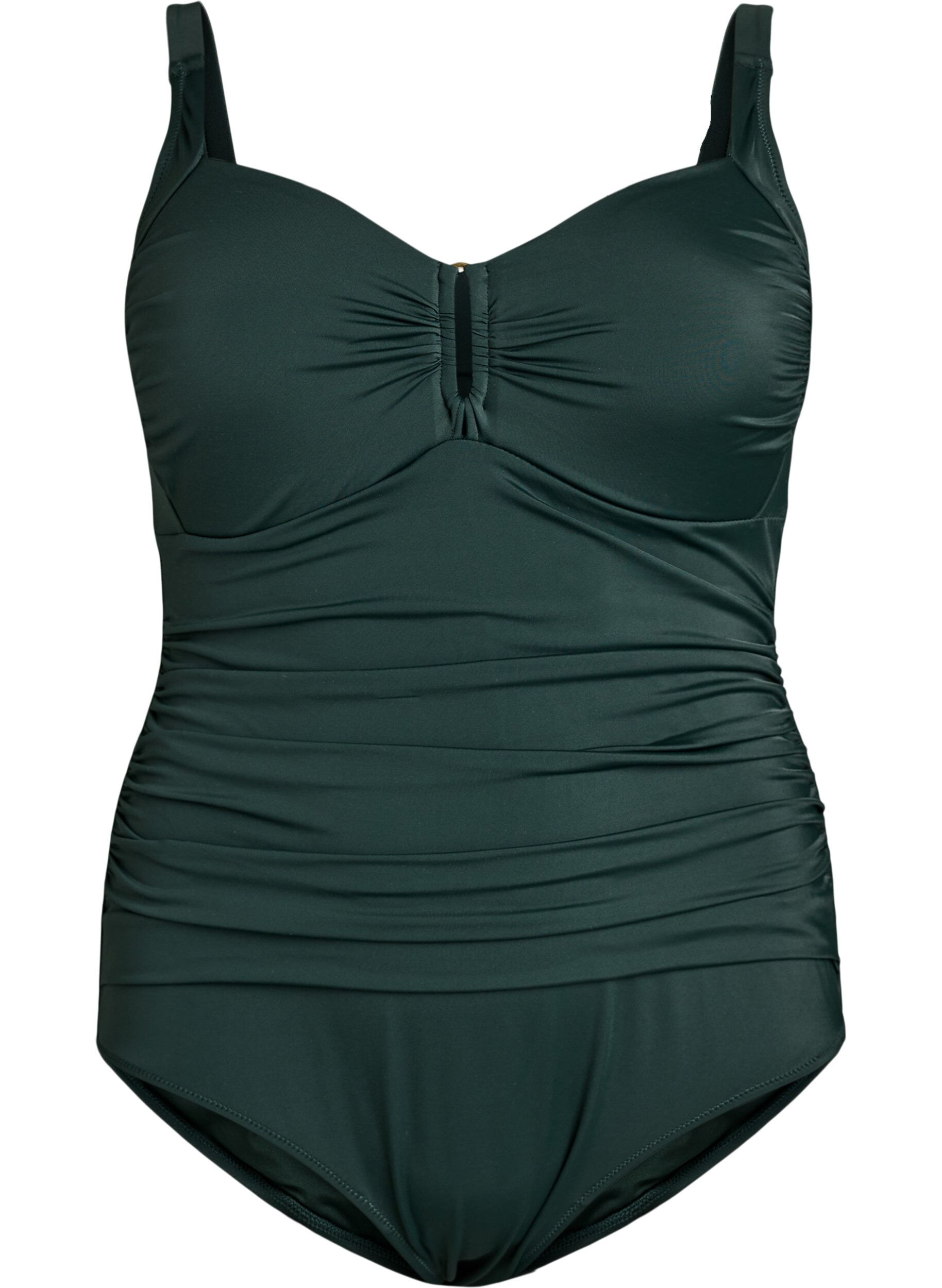 Zizzifashion Swimsuit with ring detail and draping, Green, Packshot image number 0